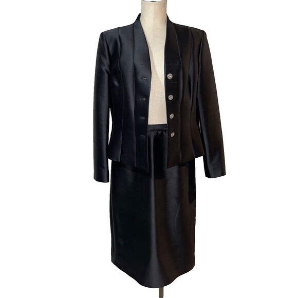 Teri Jon Rickie Freeman Vintage Women’s Silk Wool Skirt Suit size 14 Black - Picture 1 of 11